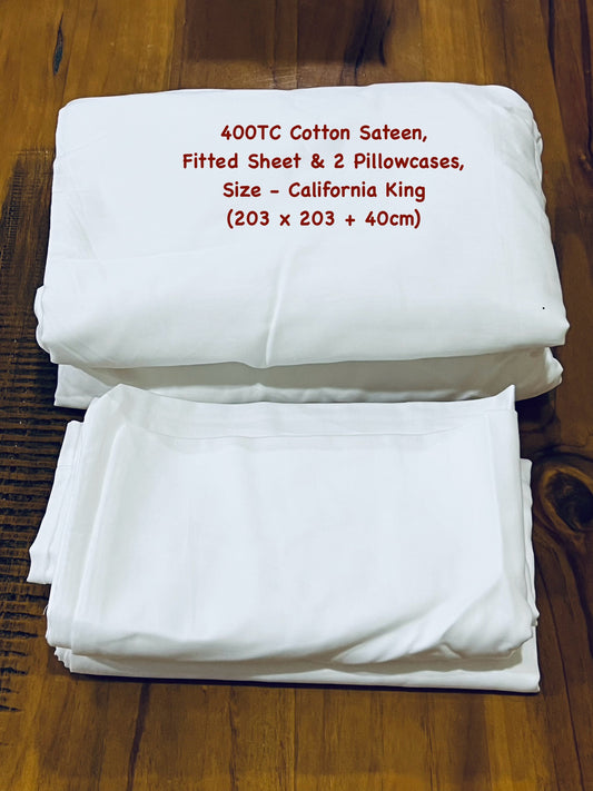 400TC Cotton Sateen, California King Fitted Sheet & Pillowcase Pair