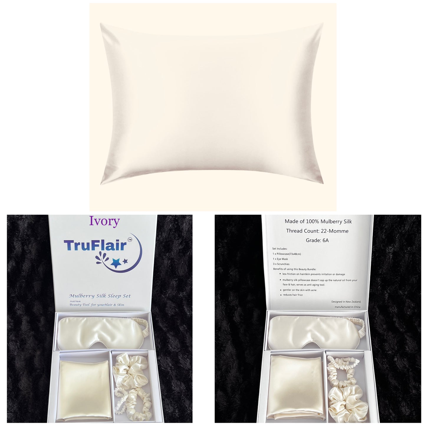 100% Pure Mulberry Silk Pillowcase Sleep Set, 22-Momme