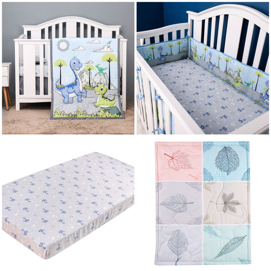 Padded Cot Bumpers, Comforter & Fitted Sheet Set - Dino print