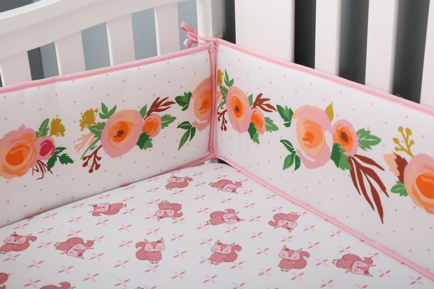 Padded Cot Bumpers; Floral