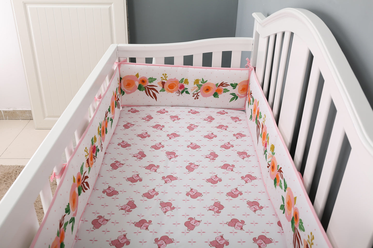 Padded Cot Bumpers; Floral